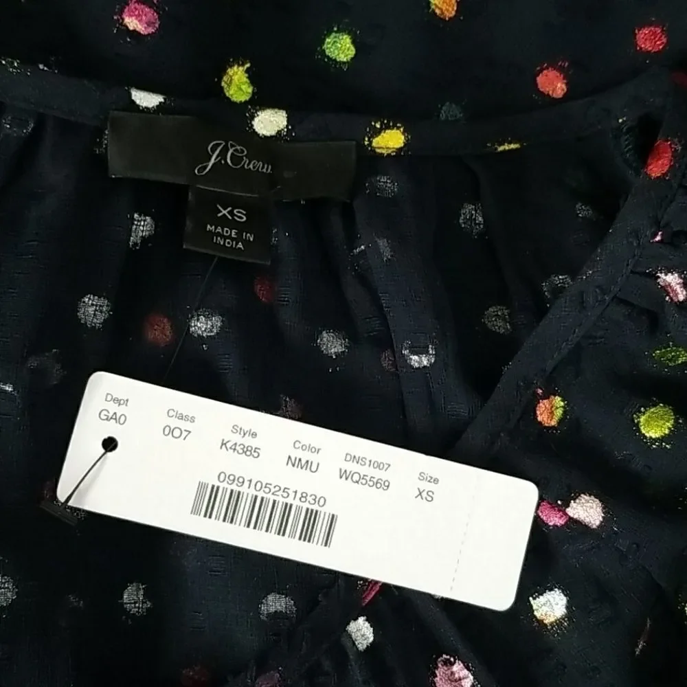 J. Crew Rainbow Clip Dot Chiffon‎ Top Blouse XS